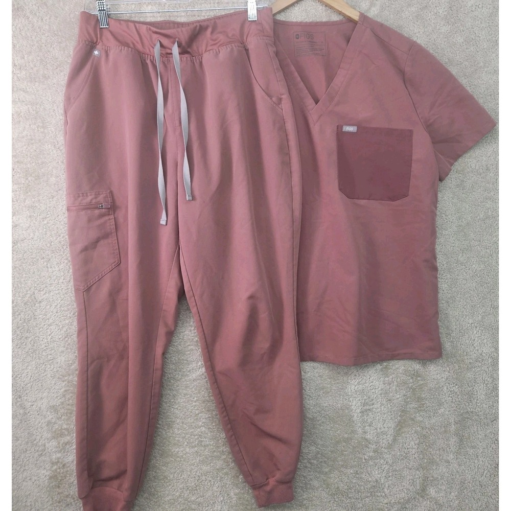 FIGS Scrub Set Women's XL Top L Pants Mauve Pink Zamora Jogger Nurse Technical